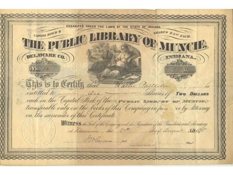 1874 Hattie Patterson Stock Certificate