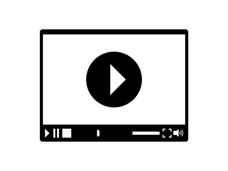 Black and white YouTube video screen with play button inside