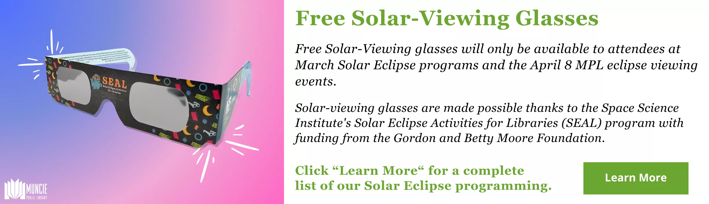 Free solar-viewing glasses for atendees of solar eclipse programs