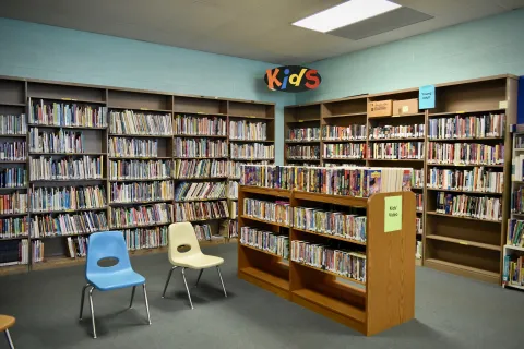 Shelves stocked with books and more at the Friends Building at 1110 W. Memorial Drive, Muncie, IN 47302.