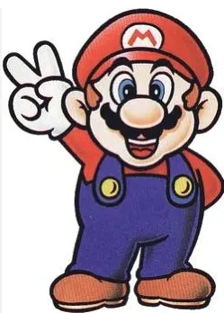 A picture of the character Mario holding up a peace sign.