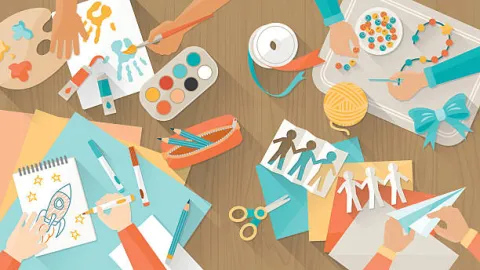 clip art of a table full of craft supplies.