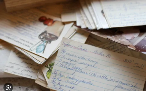 a pile of old recipe cards with favorite recipes written on them