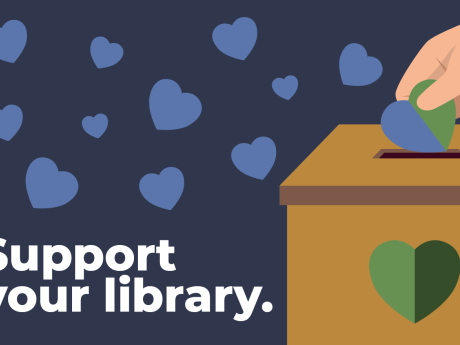 Support your library hand putting heart into box