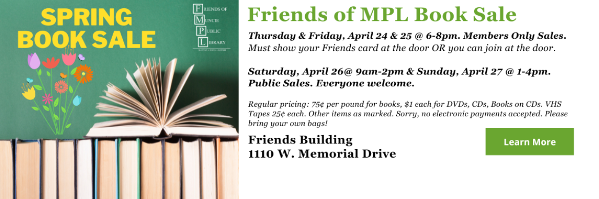 Picture of books and flowers to promote Friends Spring Book Sales taking place April 24-27.