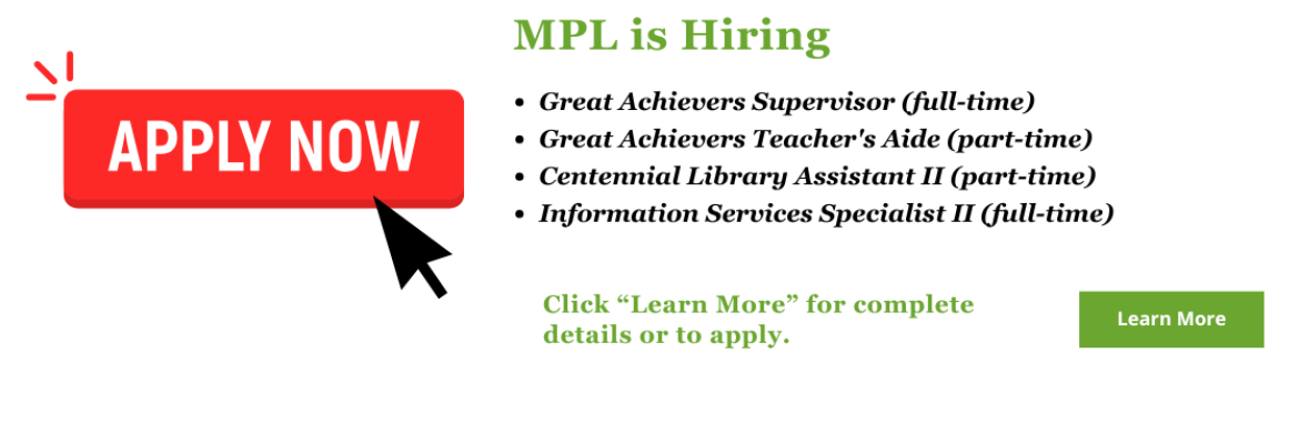 A list of the four job openings currently available at Muncie Public Library.